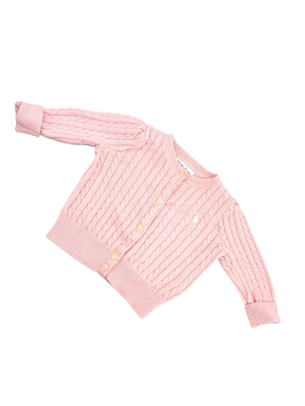 Ralph Lauren Baby Pink Cable Knit Cardigan Sweater Button-Up 100% Cotton Size 6M
